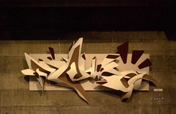 Charm, 2008, made out of cardboard, leather and velvet by 3D graffiti artist Peeta