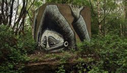 Street artist Phlegm takes this forgotten space and turns it into a canvas for his art