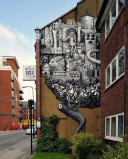Whether a comment on the economy or an expression of emotional burdens, this powerful piece of street art by Phlegm speaks volumes