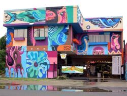 A business in Hawaii covers its premises in brightly colored street art murals with the help of Reka One