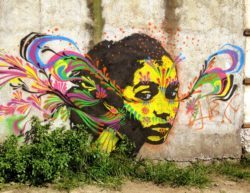 Stinkfish uses colorful designs to portray thoughts and feelings in his street art murals
