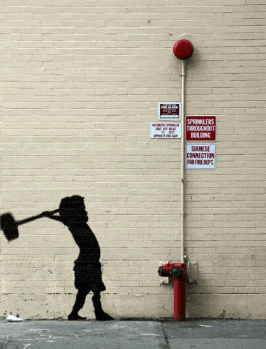 A graffiti boy smashes open a fire hydrant in this banksy inspired animated GIF