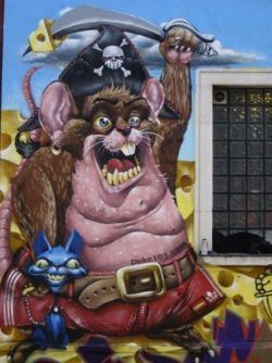 This wall will never be the same again thanks to graffiti artist Duke 103s pirate rat and his evil cat