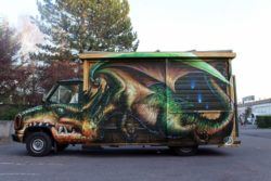 Wild Drawing shows off his sense of humor with this funny graffiti mural of a dragon on a truck in France