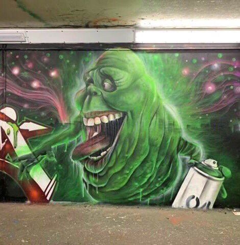 Graffiti muralist Gnasher says he got slimed by Slimer the ghost from beyond the grave