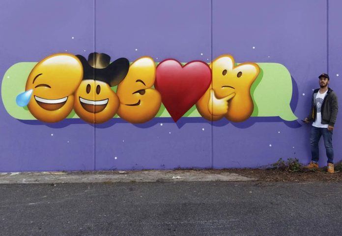 Italian street muralist has transformed smiley faces and emoticons to create graffiti letters that spell out his nickname